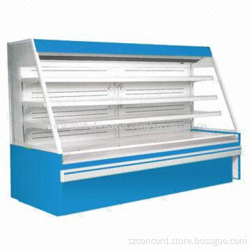 Multi-deck display cooler, also used as wine cooler, open showcase design